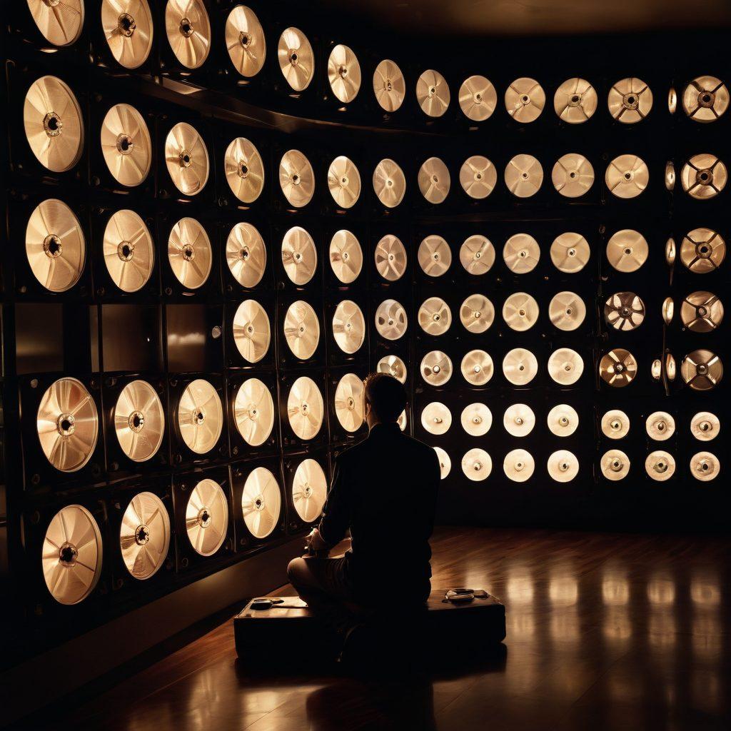 A captivating scene depicting a film director passionately reviewing footage on a vintage film reel, surrounded by a collage of iconic documentary moments displayed on screens in the background. The atmosphere is a blend of creativity and realism, emphasizing the essence of truth in cinema. Incorporate soft lighting with hints of dramatic shadows to evoke an emotional response. super-realistic. warm tones. cinematic style.